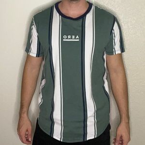 Aéropostale Men’s Medium Shirt - Green Blue White Stripes